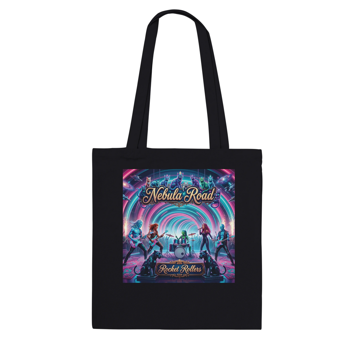 Rocket Rollers Nebula Road album cover Premium Tote Bag. Made from 100% eco‑friendly cotton with reinforced long handles