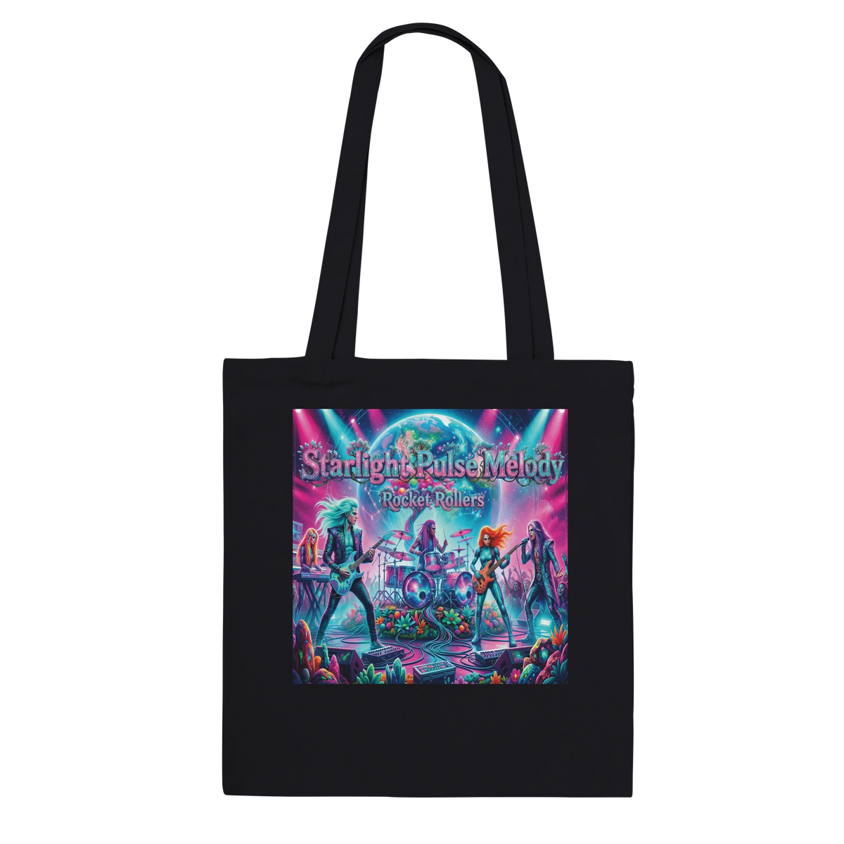 Carry the rhythm of the galaxy with the Rocket Rollers Starlight Pulse Melody Premium Tote Bag. Made from 100% eco‑friendly cotton