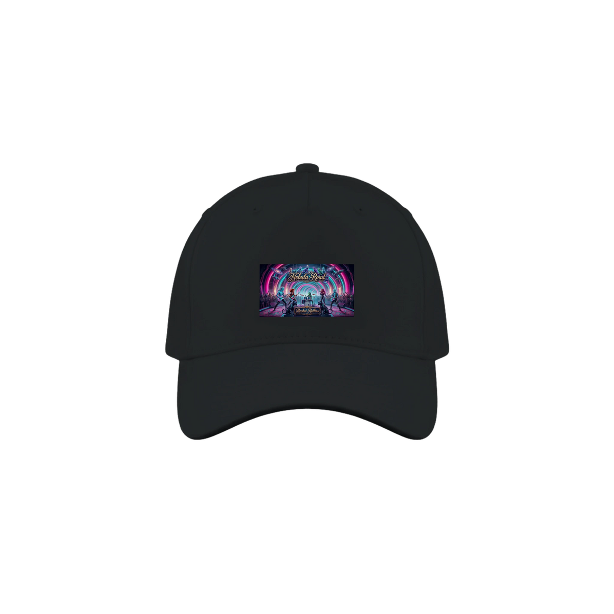 cap with front patch of the Rocket Rollers Nebula Road album cover.