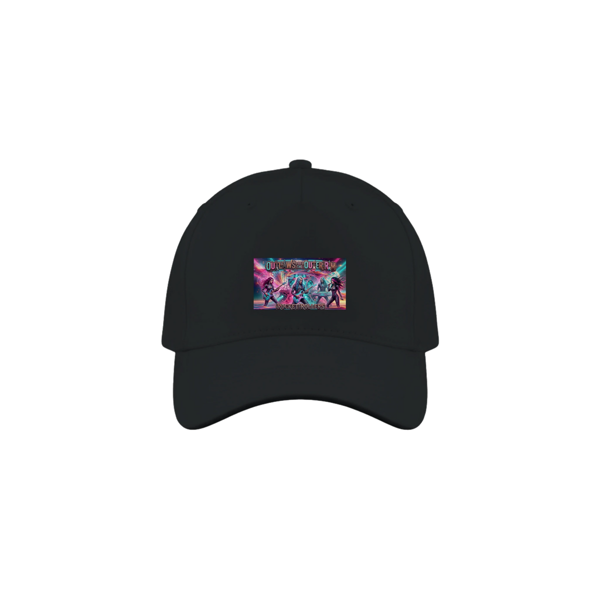 cap with a colorful graphic of the  Rocket Rollers "Outlaws Of The Outer Rim" album cover 5-Panel Cap. 