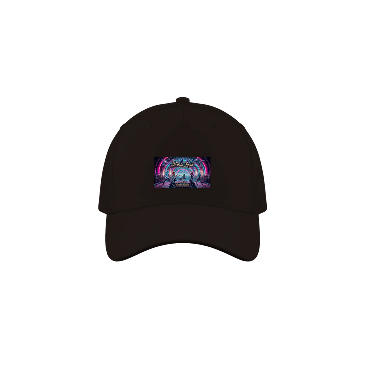 cap with front patch of the Rocket Rollers Nebula Road album cover.