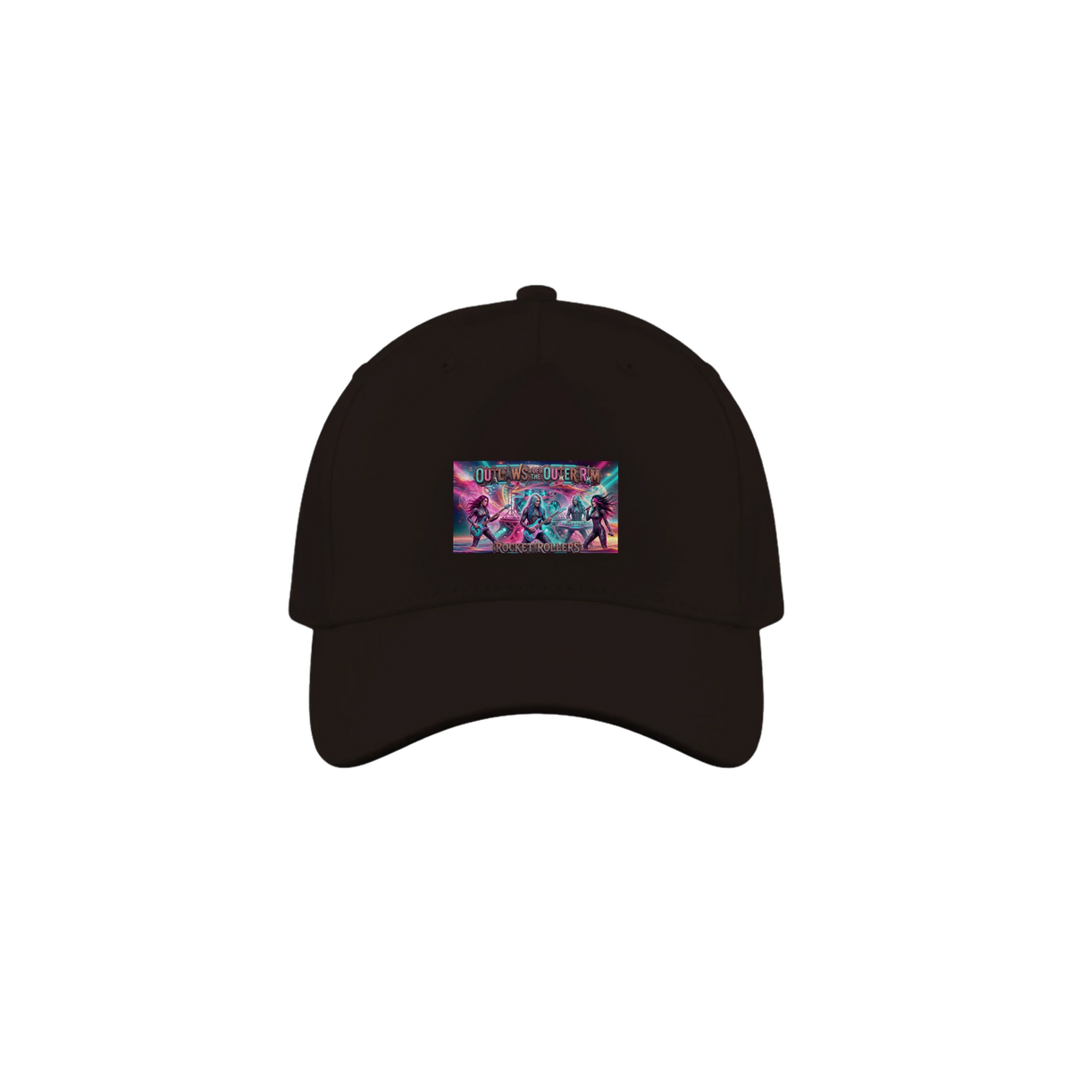 cap with a colorful graphic of the  Rocket Rollers "Outlaws Of The Outer Rim" album cover 5-Panel Cap. 
